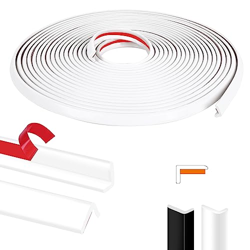 Image of Peel and Stick Tile Edge Trim 20Ft L-Shape Tile Outside Corner Molding Vinyl Tile Exterior Trim Edging Moulding for Bathroom Tile Backsplash & Shower Wall Edges Furniture Decoration - White