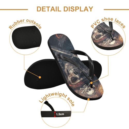 Sinestour Pirate Skull Orange Flip Flops for Beach Thong Sandals Anti-slip Lightweight Beach Slippers for Summer Swim Travel3