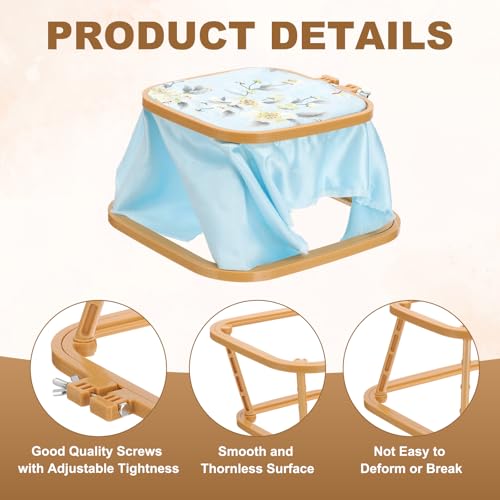 Image of PATIKIL 7.1 inch x 6.7 inch Square Embroidery Hoop Stand, Adjustable ABS Plastic Cross Stitch Stand Hands-Free 2-Tier Embroidery Hoop Holder Punch Needle Frame for Sewing Arts Needlework, Khaki