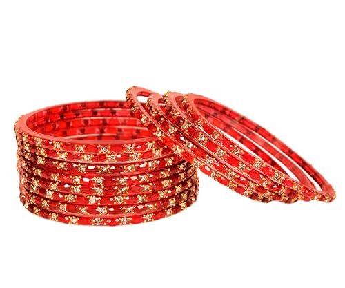 Image of Swara Creations Glass Bangles set for Women | Zirconwork Golden Raindrops Bangles Collection | Ethnic, Festive & Special Occassions(12Pcs)(SKU287)