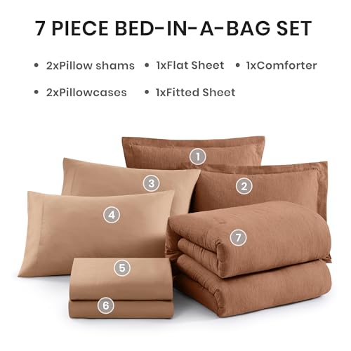 Monbix Oversized Queen Comforter Set - 7 Pieces Cationic Dyeing Autumn Leaf Bed in a Bag Bedding Sets with Comforter, Sheets, Pillowcases & Shams, Reversible Bedding Comforters Sets