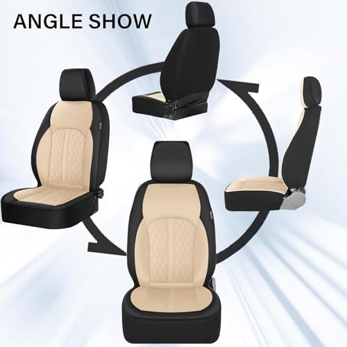 Image of Coverado Universal Leather Seat Covers Front Seats, Front Seat Covers for SUV, Pickup Truck, Sedan, Automotive Vehicle Interior, Waterproof and Durable All Weather Protector,Black&Beige