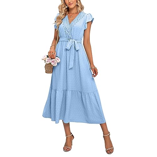 Robe chic sans manches col en V pour femme vêtement été en dentelle