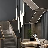 Siittoo Modern Led High Ceiling Chandelier with Remote Control,9 Lights Long Foyer Chandeliers for High Ceilings, Dimmable Pendant Light Fixture for Entryway Staircase Foyer Hallway Living Room