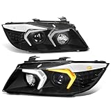 Auto Dynasty LED DRL Headlights Assembly Compatible with 2009-2012 BMW E90 320i 323i 325i 335i 335d 328i 4-Dr Sedan, Left and Right Side, 3D Switchback LED Daytime Running Light Bar, Black Housing