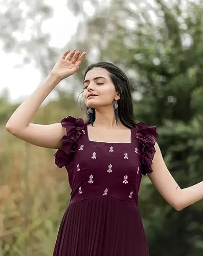 Image of LAZZLY Women's Georgette Ankle Length Dual Shaded Flared Embroidered Gown