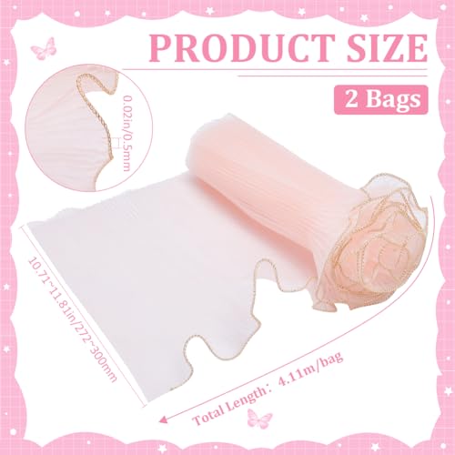 GORGECRAFT 9 Yards Pink Organza Floral Wrapping Mesh Paper 2Pcs 27-30cm Wide Wrinkled Wavy Net Mesh Yarn Fresh Flower Bouquet Gifts Packing Wrappers Paper for Wedding Valentine's Day Home DIY Decor - Image 2
