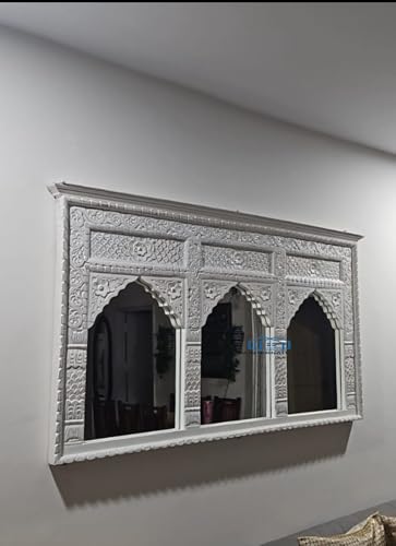 A.M INTERNATIONAL Wooden Mirror Frame for Wall Decoration | Wall Mirror for Bedroom | Antique Mirror Full Length |, Wall Mount| Mango Wood (Wthout Mirror) White Distressed 5x3 FT