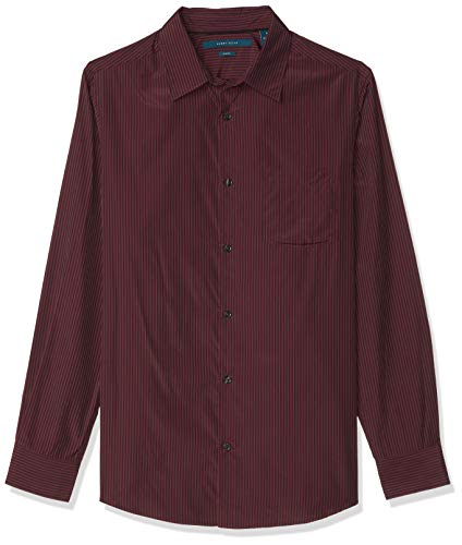 Perry Ellis Men's Long Sleeve Sateen Stripe Shirt, Fig, Medium