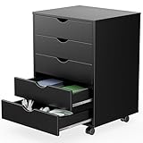 Sweetcrispy 5 Drawer Chest Mobile Storage Cabinets Small Wooden Dresser with Wheels Room Organization Furniture for Office Home, Black Wood