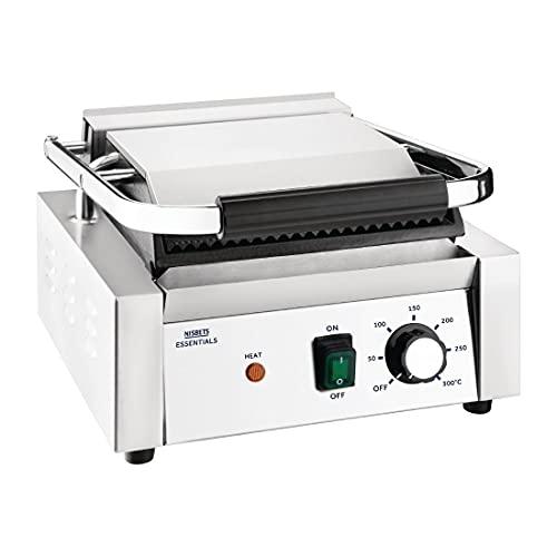 Nisbets Essentials Single Cast Iron Plate Contact Grill, 1.8 kW