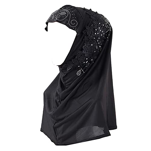 JDYaoYing Turban with Floral Muslim Scarf Hijab Scarf Head Wrap Scarfs for Women Hat Black