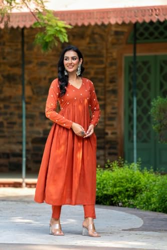 Image of Women's Dhanna Fashion Long Cut Salwar Suit with White Polka Dots,Full Sleeves, V-Neck,, Rayon