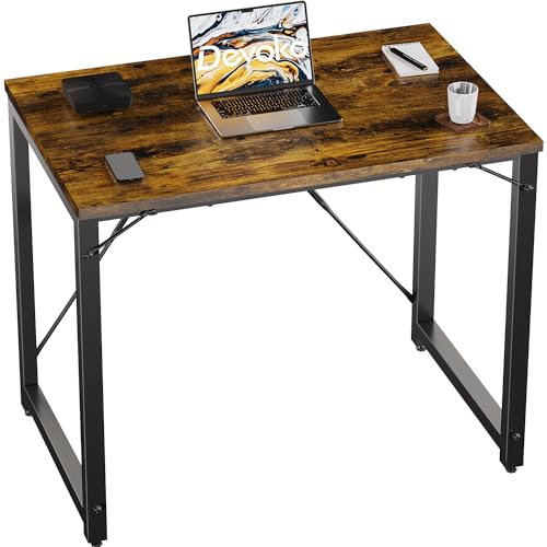 Devoko Schreibtisch Kleiner Tisch Computertisch, 80 x 50 x 75 cm Bürotisch für Arbeitszimmer, Study Table, Industrie-Design Desk, Computertisch Klein für Home, Office, Vintage, Braun