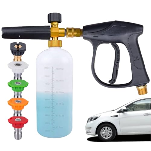 Cañón de espuma, pistola de espuma de lavado de autos con 5 boquillas en aerosol, pistola de lavadora de alta presión, cañón de de conexión rápida para lavadora a presión