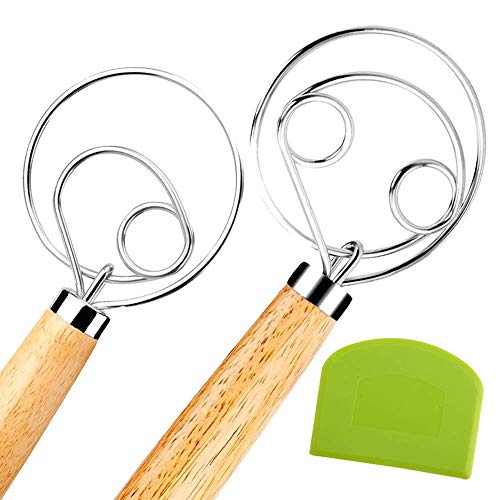 Danish Dough Whisk2 Pack Large Premium 135” Stainless Steel Danish Dough Whisk With a Dough Scraper Whisk Kitchen Tool for Bread PastryCake and More
