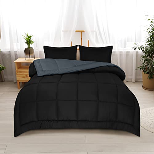 Utopia Bedding Queen Comforter Set With 2 Pillow Shams - Bedding Comforter Sets - Down Alternative Reversible Black/Grey Comforter - Soft And Comfortable - Machine Washable #TOP3