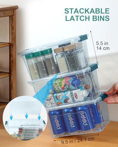 Image of Storage Bins with Lids 6 Pack Clear Storage Containers, 7 Quart Stackable Plastic Containers with Secure Buckle Latch, Durable Storage Box Organizer for Pantry, Closet, Office & Classroom, Blue