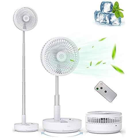 Primevolve Tisch-und Standventilator, Tragbarer oszillierender Ventilator, faltbarer Ventilator mit Fernbedienung, 4 Geschwindigkeiten, Akku USB Tischventilator, für Schlafzimmer, Büro, Reisen Cover