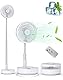 Primevolve 8 Oszillierender Tisch-und Standventilator mit Fernbedienung, Tragbarer Faltbarer Travel Fan für Outdoor Reise Camping, 7200mAh Akku Batterie Ventilator Leise für Schlafzimmer Büro (Weiß)
