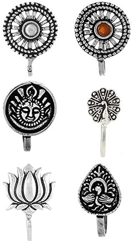 Anuradha Art Silver Nose Pin For Women | Oxidized Stud Nose Pin | Silver Nose Ring Pressing |