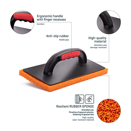 COMENSAL® Reibebrett für Putz 280 x 140 mm - Putzbrett - Schwammgummi - Profi Reibebrett Kunststoff - Ergonomisch Griff - Fugbrett für Fliesenleger - Made in EU