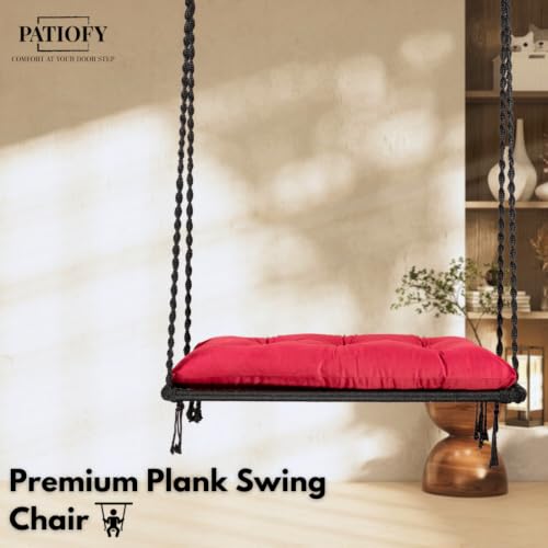 Image of Patiofy Double Seater Plank Swing for Adults and Kids | Indoor and Outdoor Use | Jhula for Adults with Cushion and Hanging Kit | Weight Capacity - 150 Kg - Black
