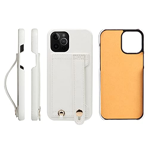 iPhone13 Pro Max ケース Handy ハードケース PUレザー 耐衝撃 スタンド機能 ハンディベルト ハンドメイド ストラップホール ストラップリング カードポケット ホワイト 白 H6-13ProMax-White