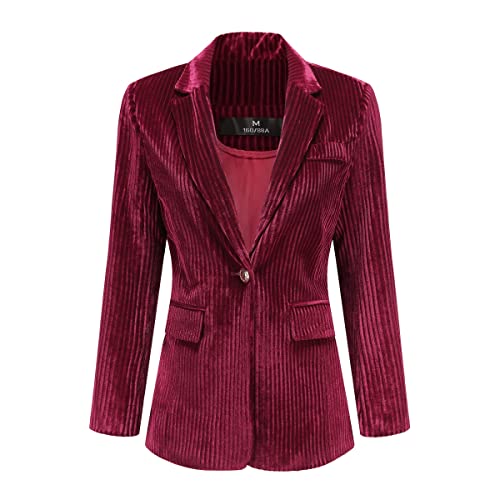 YUNCLOS Womens Velvet Blazer Jacket Slim Fit 1 Button Casual Lapel Office Dress Coat