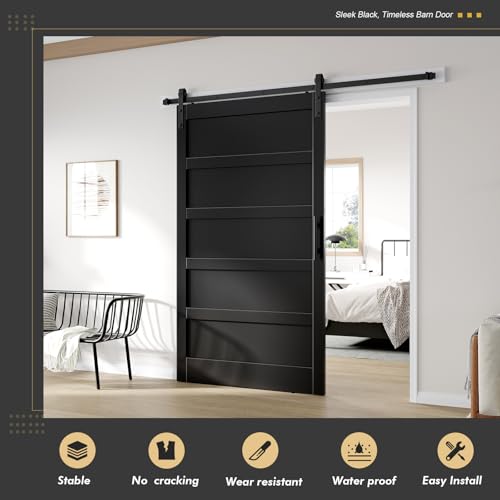 Image of Fredbeck 48x84 Black Barn Door with 8FT Sliding Door Hardware Kit,Interior