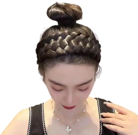 MANA HAIR Vintage-Inspired Braided Headband for Women – Wide Fishbone Braid, Non-Slip with Teeth, Synthetic Hair Bun Accessory – Brown & Black (1pc) (BROWN, PACK OF 1)-picture-37