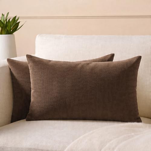 Image of Encasa XO Corduroy Cushion Covers, No Inserts, Set of 2, Coffee