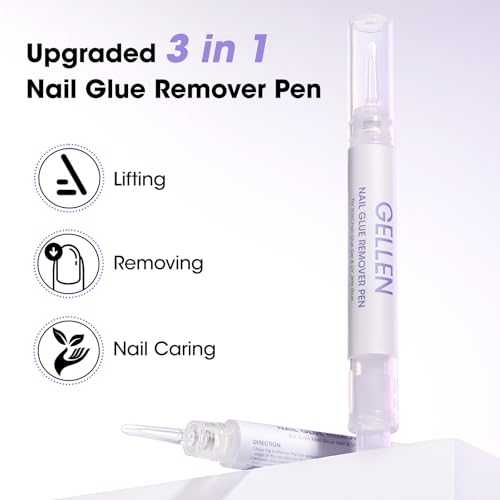 Image of Gellen Nail Glue Remover, Nail Glue Remover for Press on Nails, 2 Pcs Non Acetone Gel Glue Off Remover, 10s Quick Remove for Nail Tips Fake Nails Solid Glue Gel