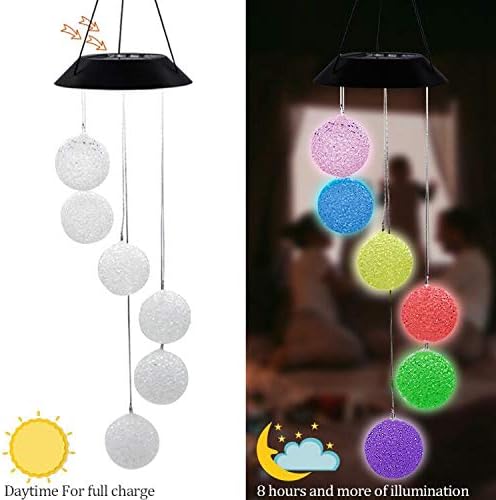 MorTime LED Solar Crystal Ball Wind Chime, 25" Mobile Hanging Wind Chime for Home Garden Decoration, Automatic Light Changing Color - Image 4