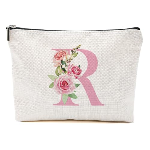 Pink Monogram Makeup Bag, Initial R, Personalized Cosmetic Bag Makeup Pouch