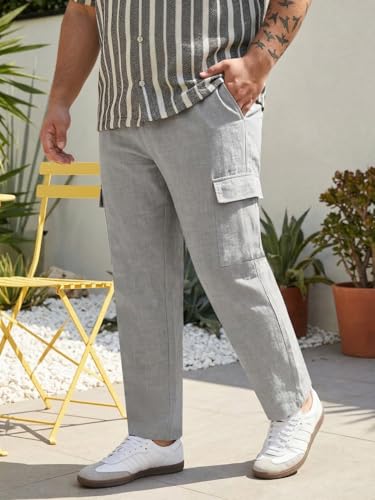 Image of Urbano Plus Men's Straight Fit Linen Cargo Pants with 6 Pockets