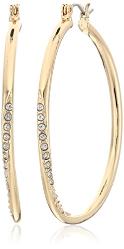 GUESS Goldtone Pave Crystal Glass Stone Twisted Hoop Earrings - Main Image