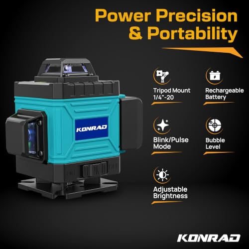 Image of Tomahawk Konrad KON-1288 16 Lines Green Laser Level Pro 4x360 4D Green Cross Line Professional Laser for Construction with Two 360 Vertical /Horizontal Level Pulse Mode & Remote Controller Laser