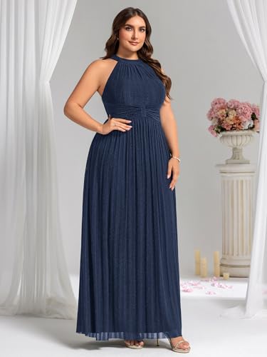 Ever-Pretty Plus Women's Floor Length A-Line Halter Sleeveless Pleated Glitter Plus Size Formal Dress Evening Gown4