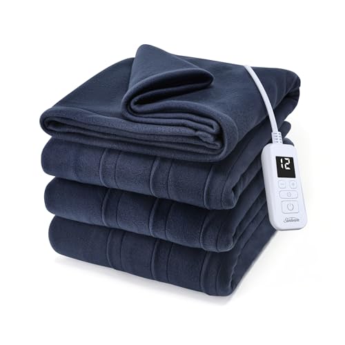 Sunbeam Royal Ultra Fleece Heated Electric Blanket Twin Size 84 x 62 12 Heat Settings 12-Hour Auto Shut-Off Indigo