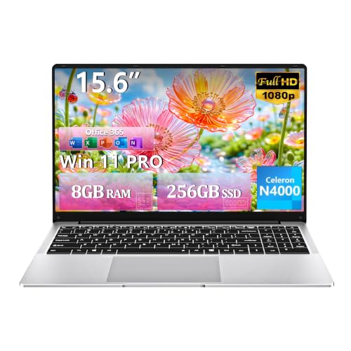Image of 2026 Laptop, 15.6 inch Laptops Celeron N4000 Processor with 8GB RAM DDR4 256GB SSD, UHD Graphics 600, FHD 1920*1080, 180 Angle Opening Lap Top, BT 4.2, WiFi 5, Win 11 Pro Portable Laptop Computer