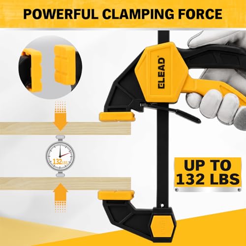 Image of 10-Piece Bar Clamps for Woodworking, 4PCS 6-inch & 2PCS 12-inch One-Handed F Clamp /Spreader with 132 LBS Load Limit, Spring Clamps, 90 Angle Clamp, Quick Release Grip