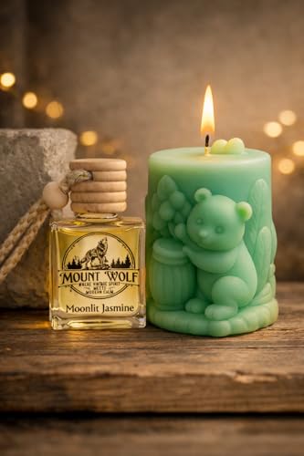 Image of Teddy Honey Pot Candle & Moonlit Jasmine Car Hanging Diffuser - Home Decor & Car Fragrance Combo