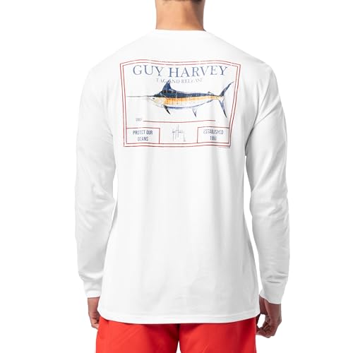 Guy Harvey Men’s Long Sleeve Lightweight Cotton Fishing Graphic T-Shirt