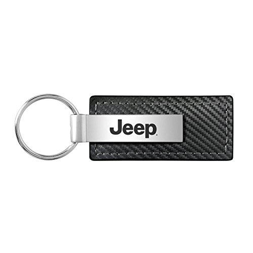 Jeep Cherokee Black Carbon Fiber Texture Leather Key Chain