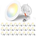 Amico Recessed Lighting 5/6 Inch, 24 Pack 5CCT Flat LED Can Lights, 2700K/3000K/4000K/5000K/6000K Selectable,12W Eqv 120W, 1050LM Brightness, Retrofit Installation - ETL & FCC