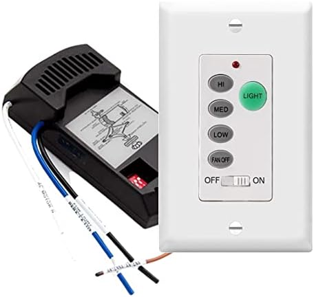 UC9050T Universal Ceiling Fan and Dimmer Remote Control Kit, Adjustable 3 Fan Speed, Light Dimmer,Wall Remote Control Replacement for Hampton Bay Harbor Breeze Hunter (Wired Transmitter & Receiver)