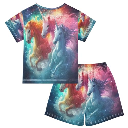 ALAZA Unicorn Galaxy Nebula Animal Horse Pajamas Set Short Sleeve Cotton Sleepwear Summer Pjs 2 Piece 5-14Y2