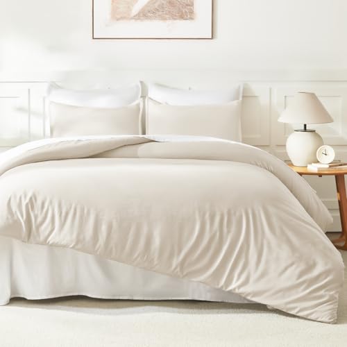 Image of Litanika Full Size Comforter Sets Beige, 3 Pieces Lightweight Bedding Comforter Sets, Down Alternative Comforter Fluffy Bed Set Gift Choice