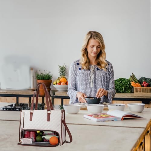Tote and Luxe Co Bag, Toteluxeco 3 in 1 Quilted Tote Bag, with Laptop Pocket, Insulated Lunch Section and Removable Purse2